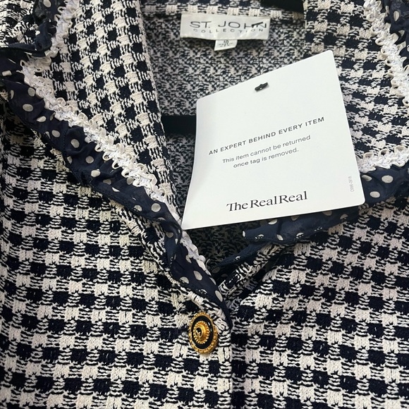 St. John, houndstooth, print, blazer, blue and white with polkadots size 10 - Picture 6 of 6